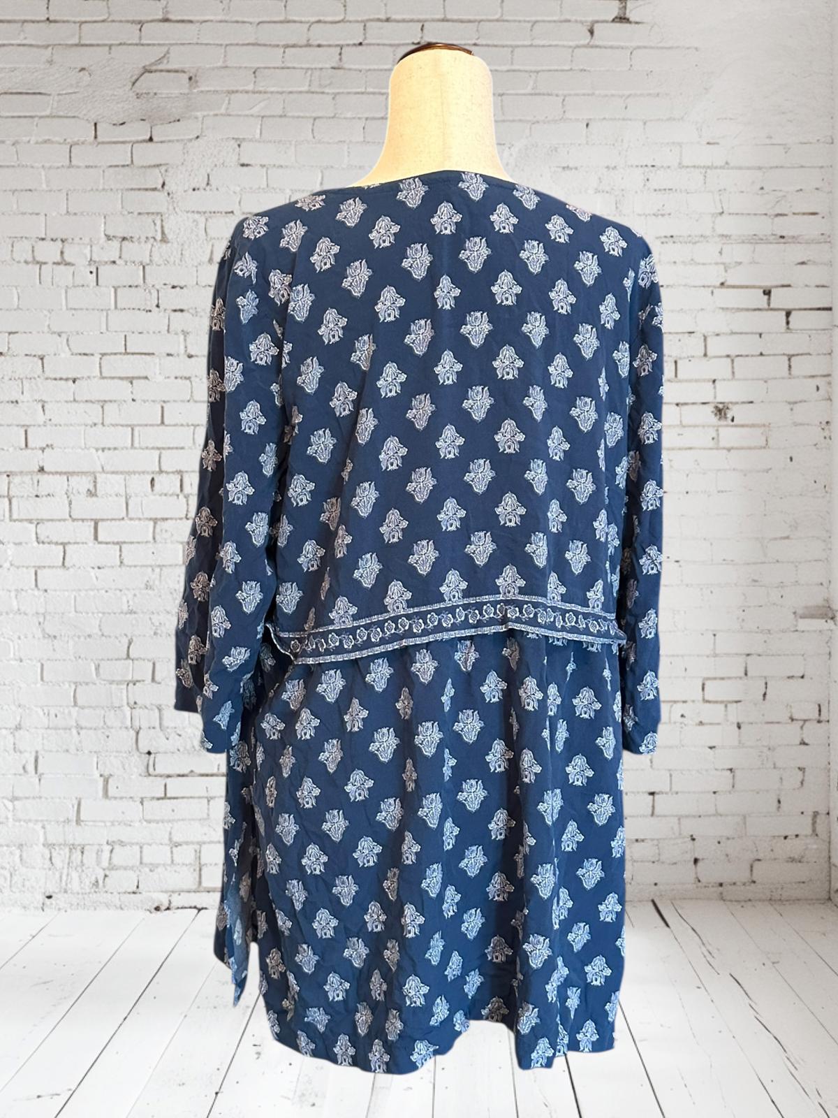 J.Jill Blue Boho Rayon Tunic with White Pattern – Size L