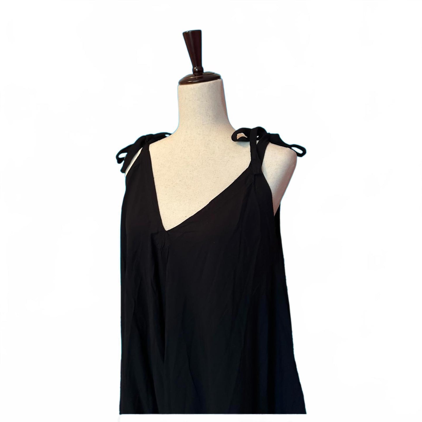 La Tropics Black Sleeveless Romper with Tie Shoulder Straps