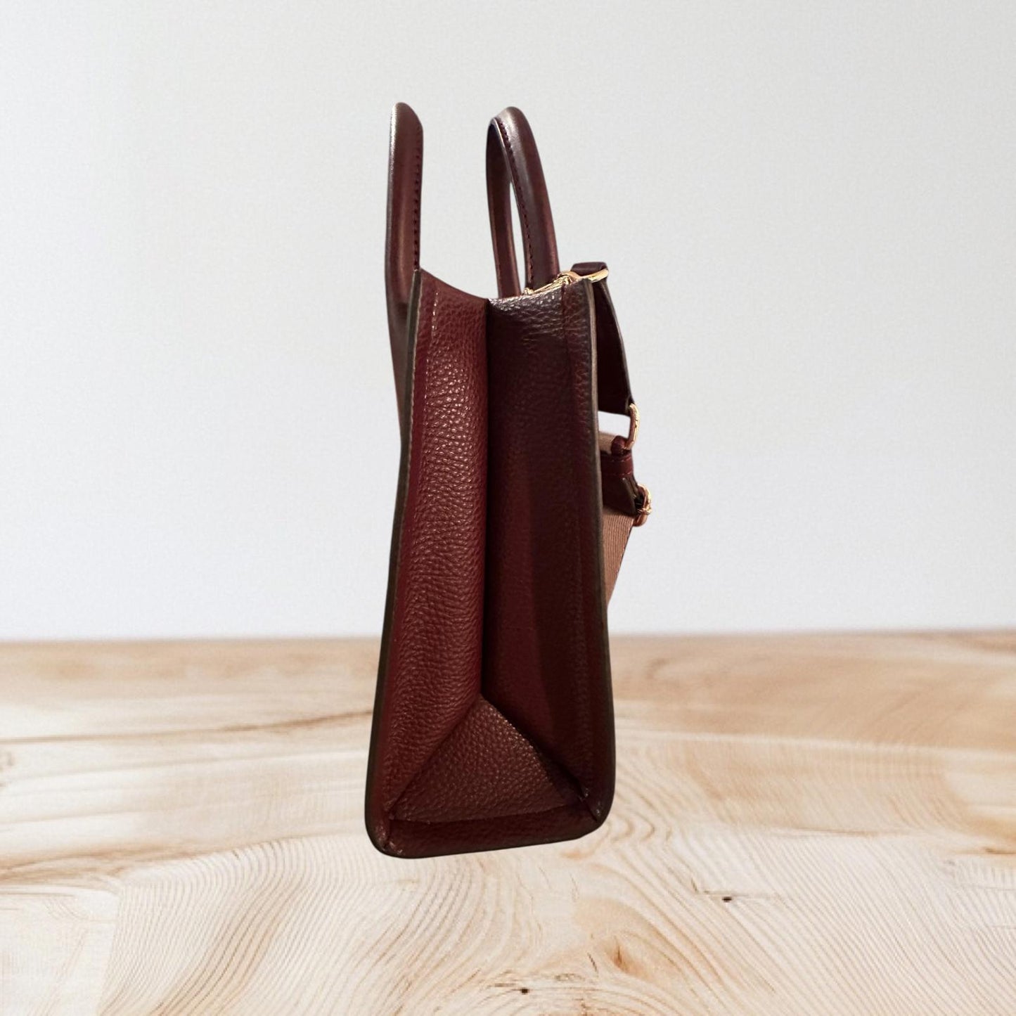 Michael Kors Burgundy Leather Satchel Bag with Logo Strap