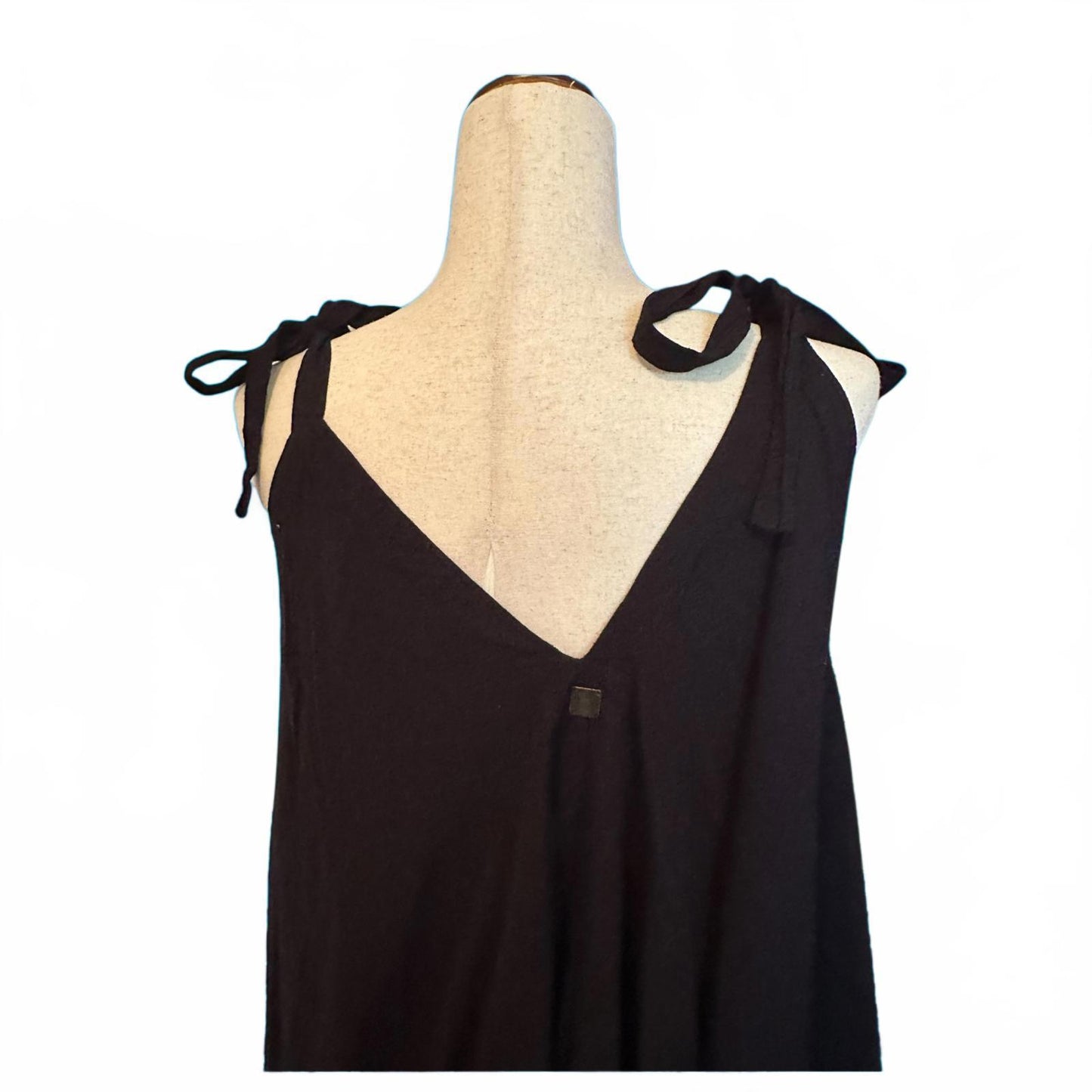 La Tropics Black Sleeveless Romper with Tie Shoulder Straps