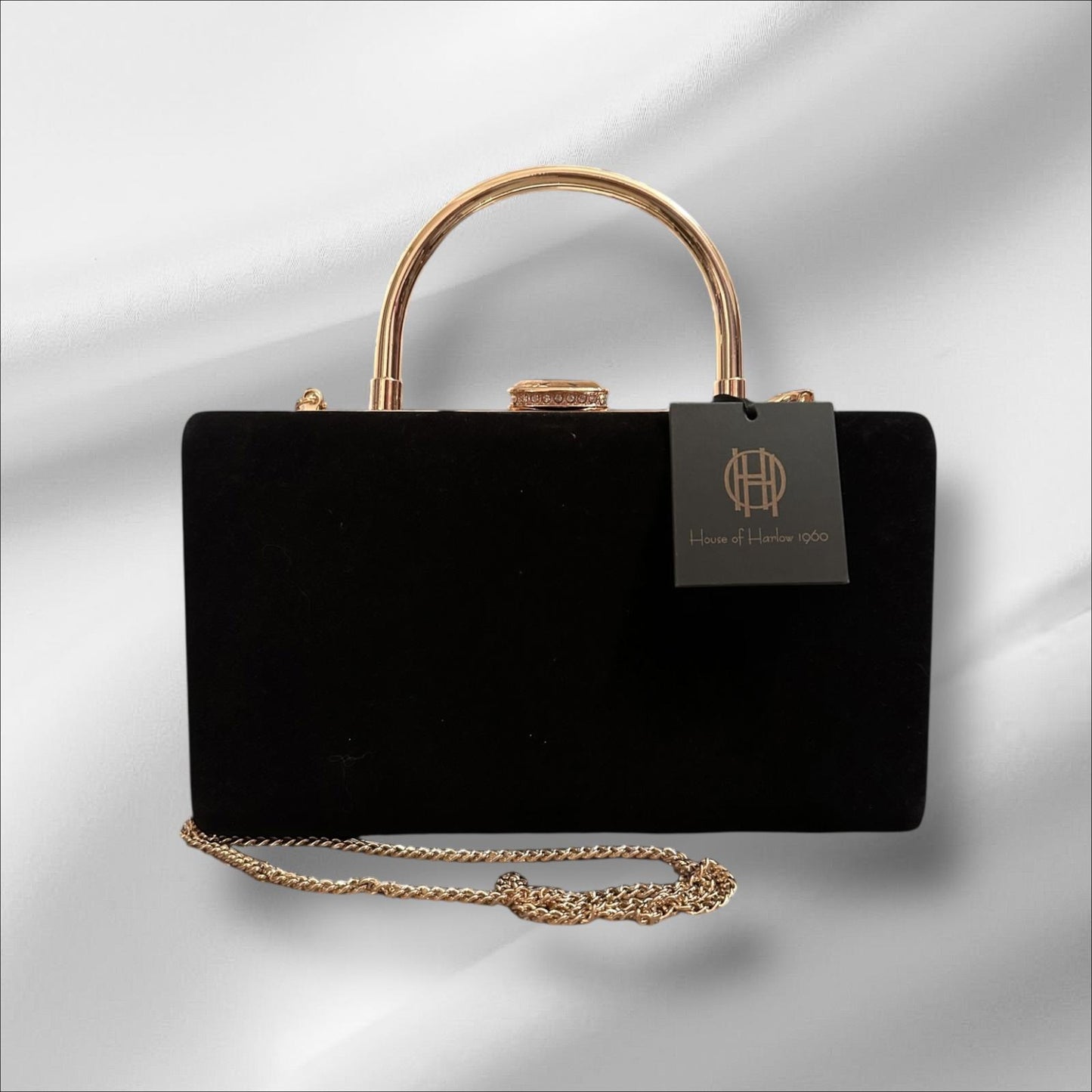 House of Harlow 1960 Black Velvet Handbag Gold Handle NWT