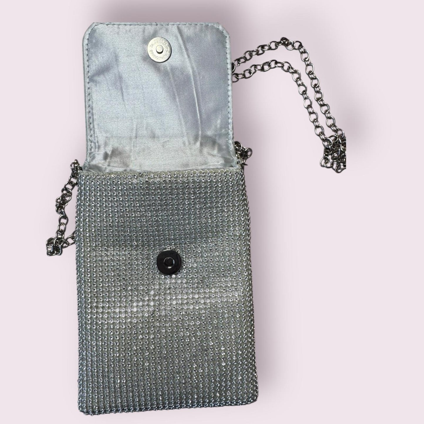 Handbag Express Silver Rhinestone Evening Crossbody Bag