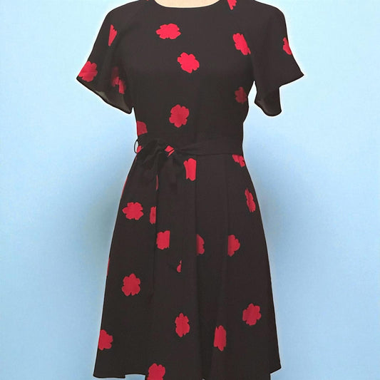 Banana Republic Black Dress with Red Floral Print, Size 0