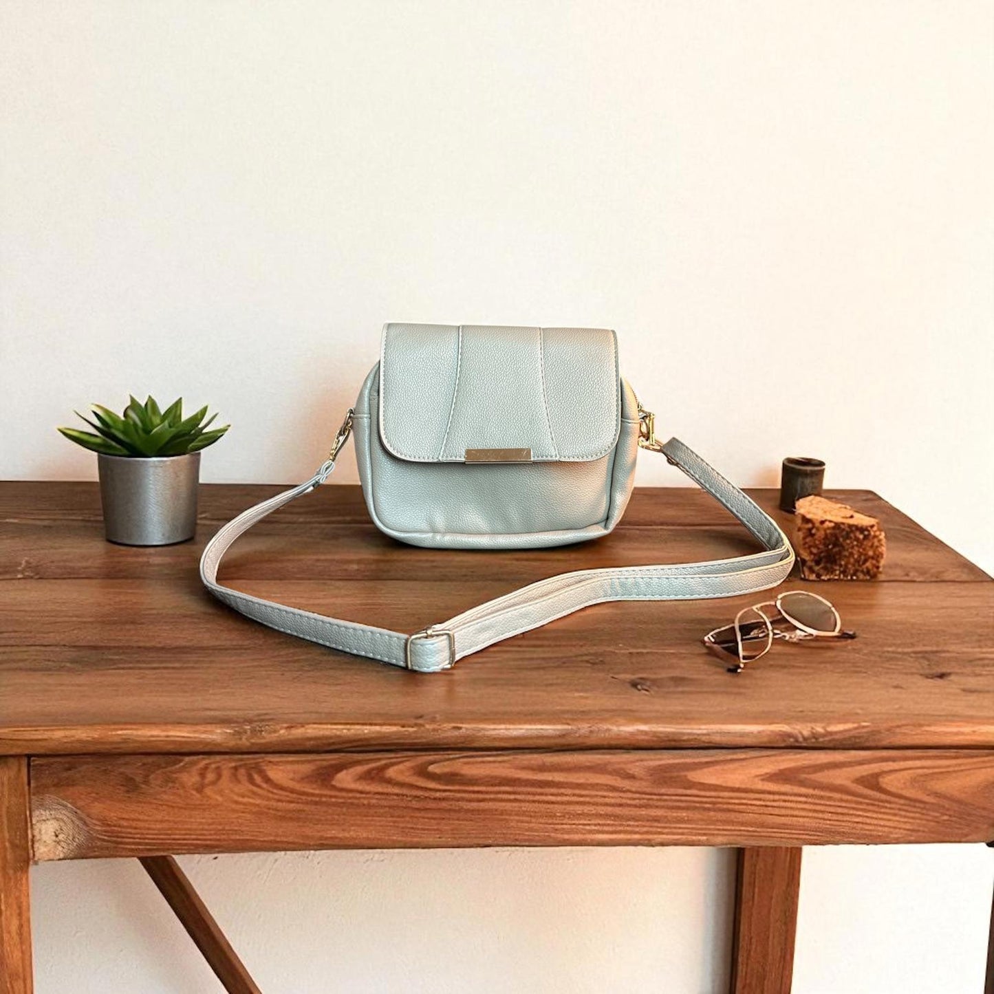 Beige Women's Crossbody Bag with Adjustable Strap