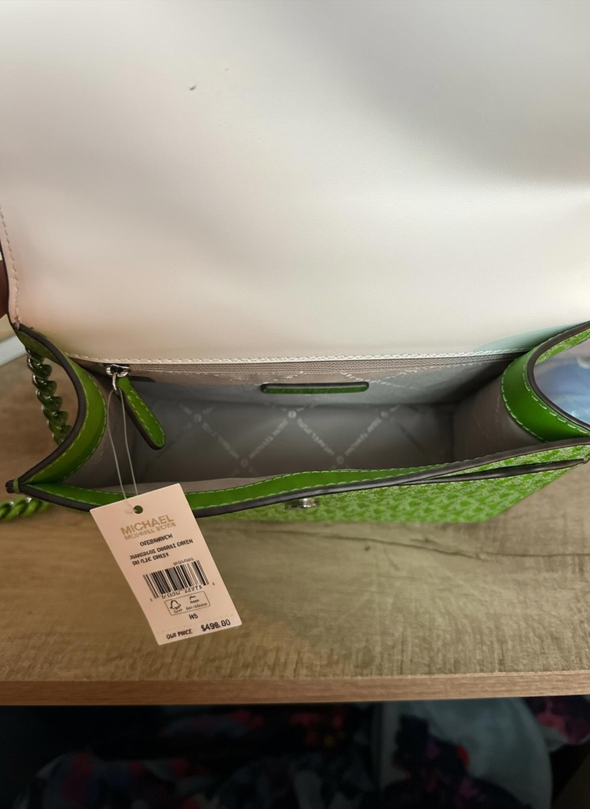 Michael Kors Green & White Logo Chain Shoulder Bag NWT