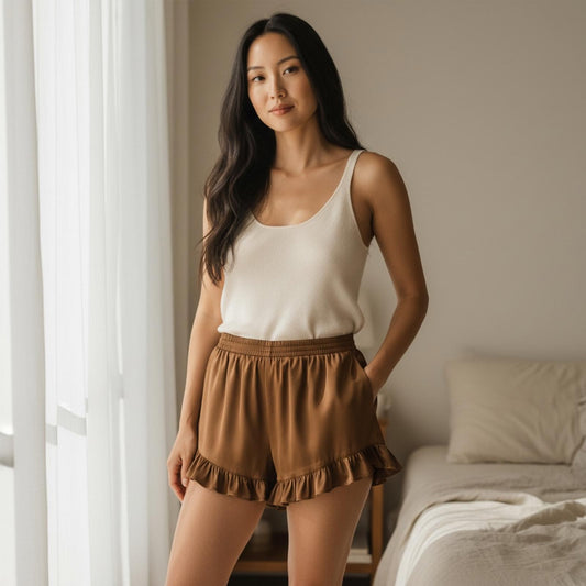 Nasty Gal Brown Ruffle‑Hem Casual Shorts Women’s 6