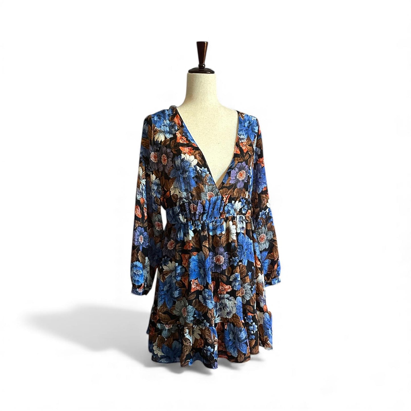 Zara Floral Print Mini Dress Deep V-Neck Women’s