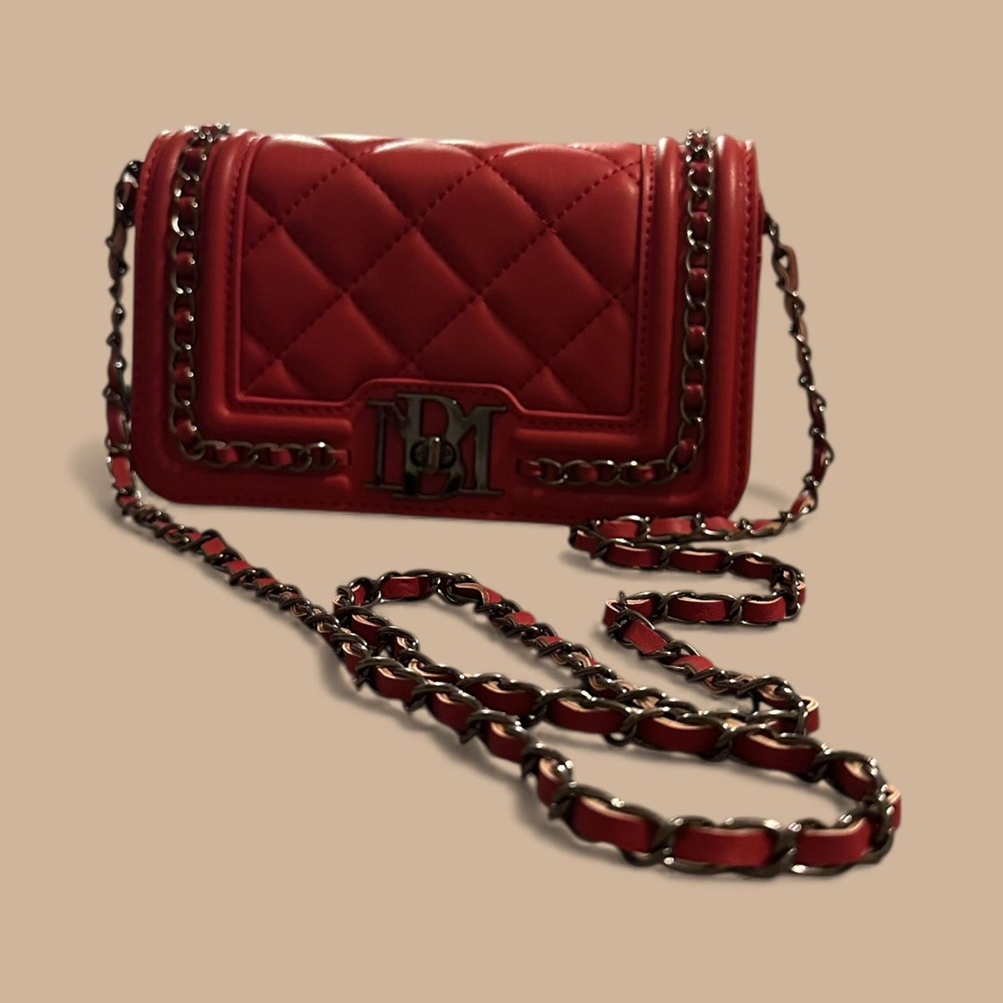 Badgley Mischka Red Quilted Leather Chain Shoulder Bag NWT