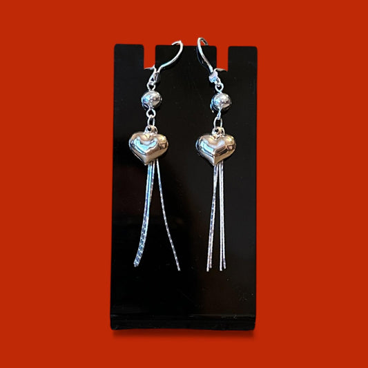 925 Silver with 10k gold accents Heart Dangle Earrings