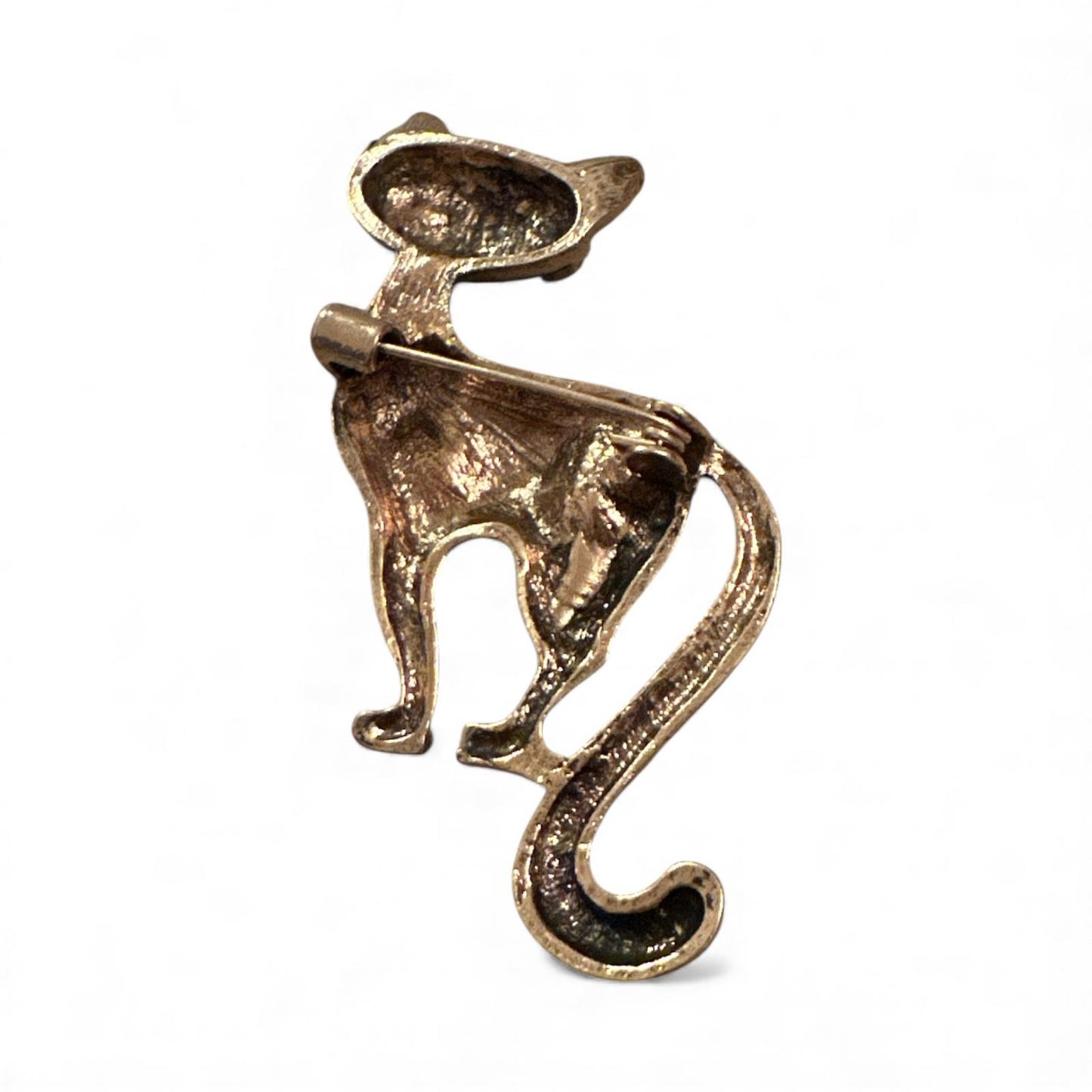Vintage-Look Cat Brooch with Green Gemstones