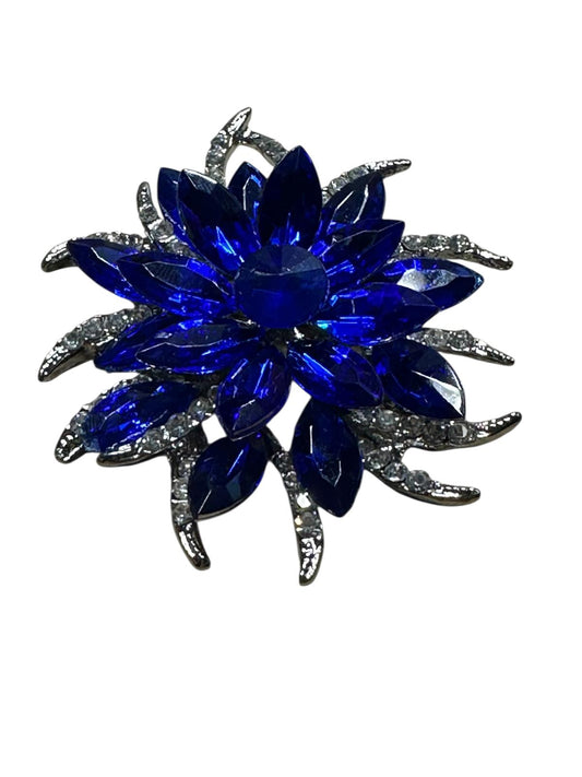 Elegant Blue Crystal Flower Brooch Pin