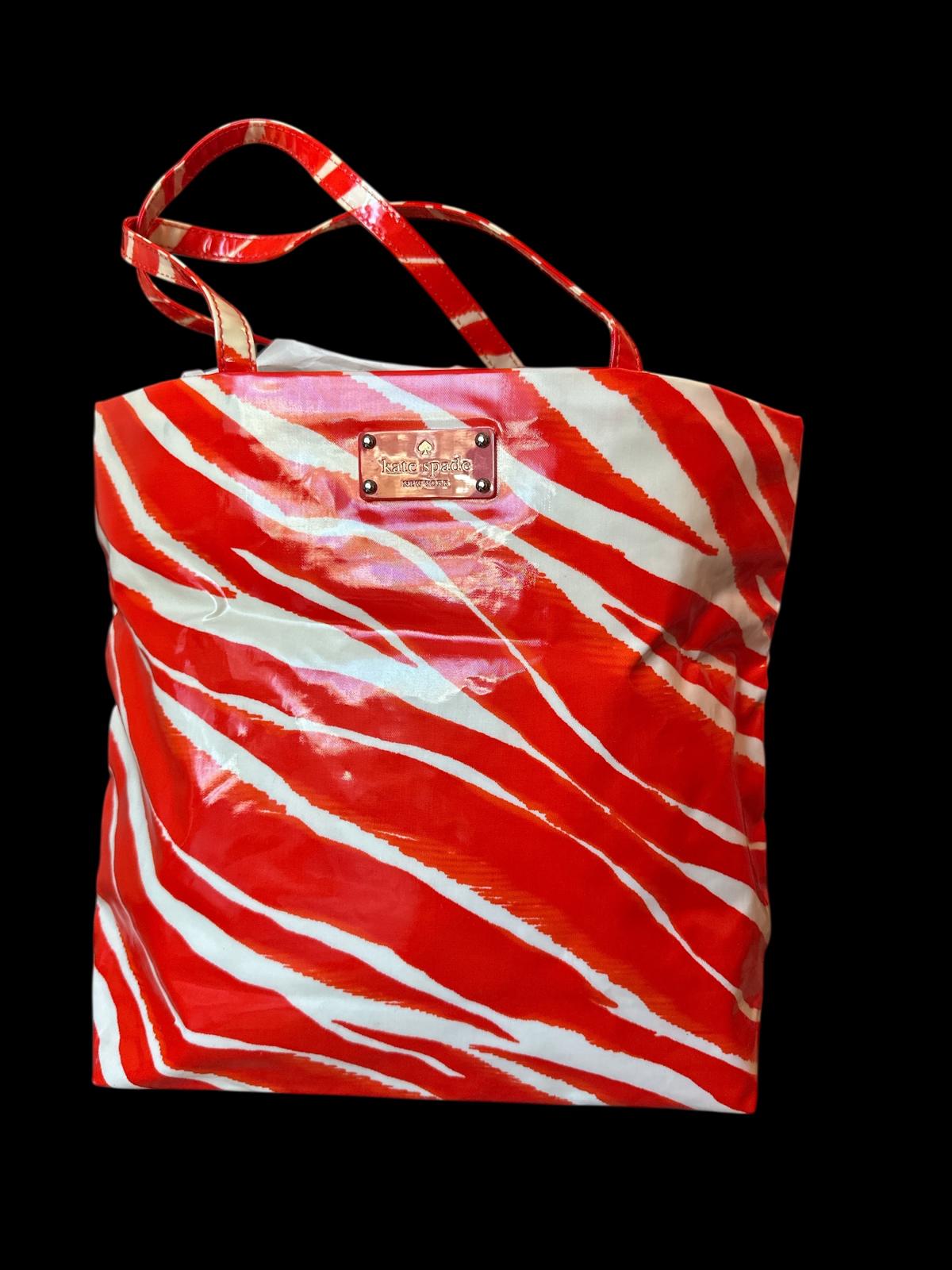 Kate Spade New York Red and White Zebra Stripe Tote Bag