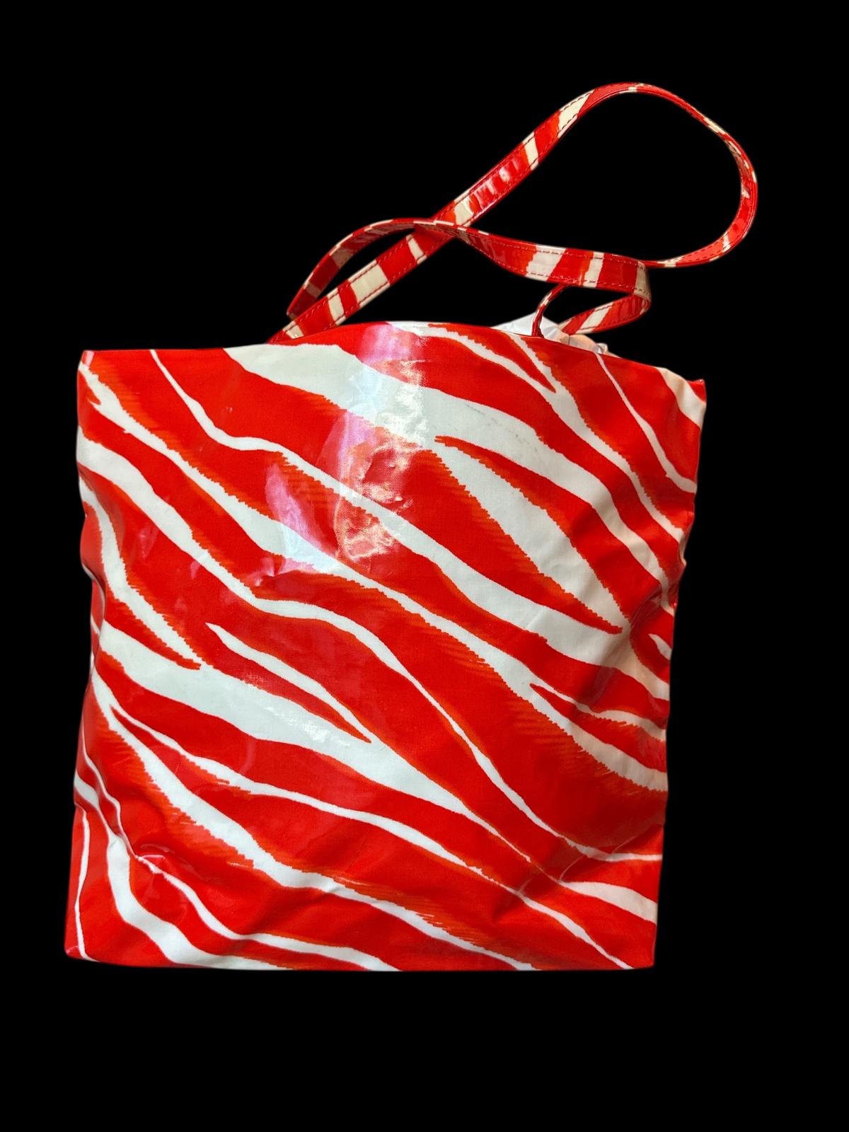 Kate Spade New York Red and White Zebra Stripe Tote Bag