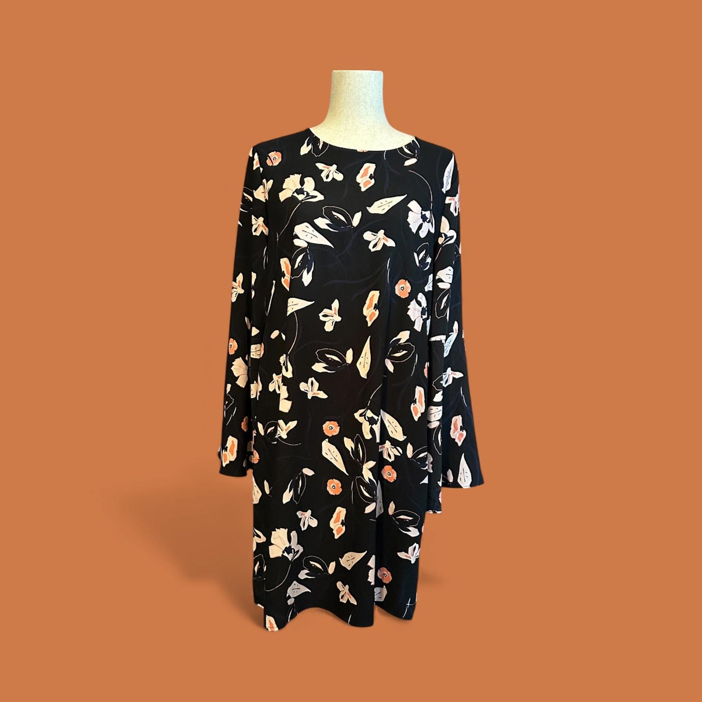 Halogen Black Floral Long Sleeve Dress with Back Tie Detail