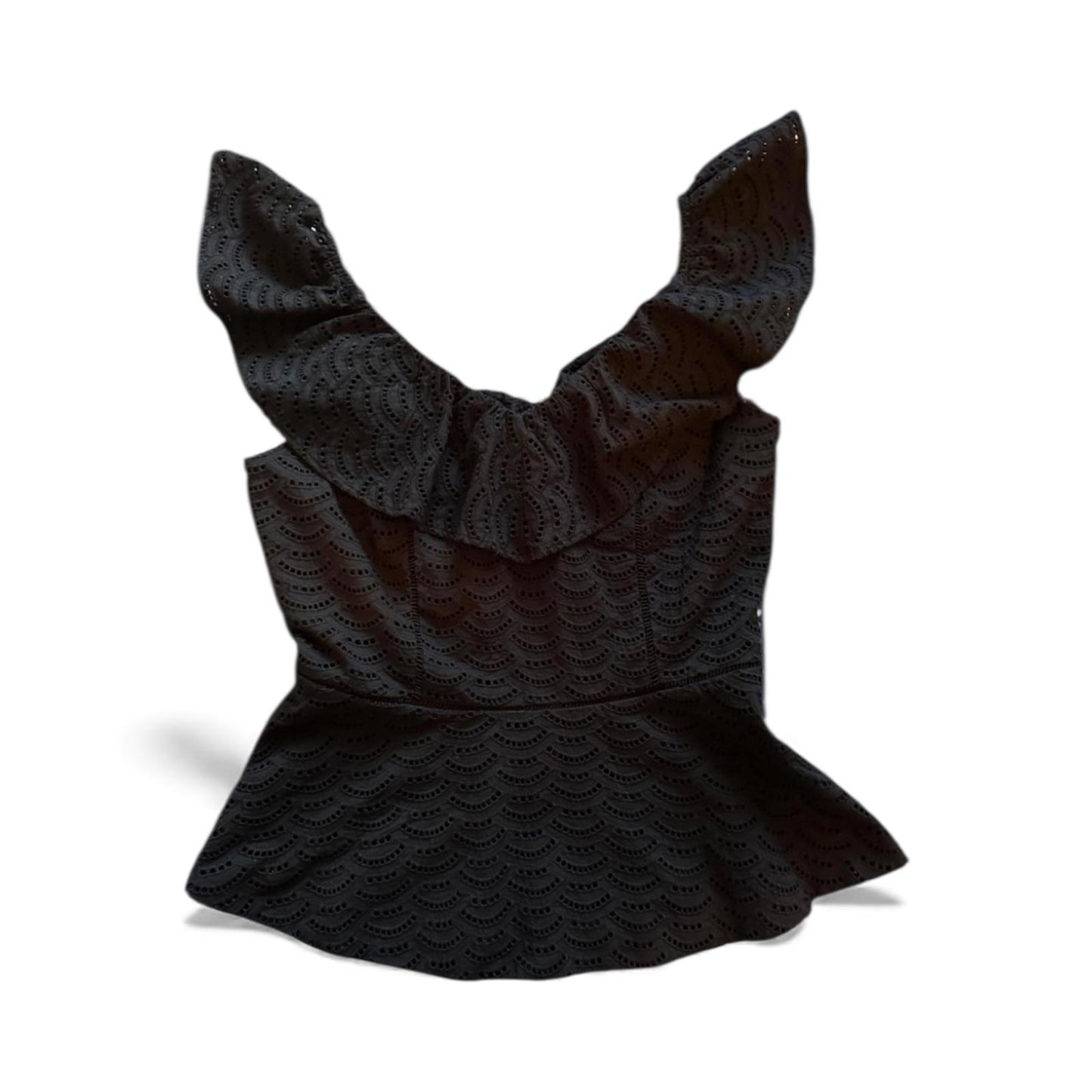 White House Black Market Black Eyelet Peplum Top Size 4