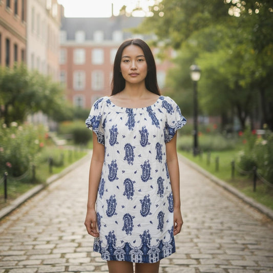 Mimi Chica White and Blue Paisley Print Dress Sz M