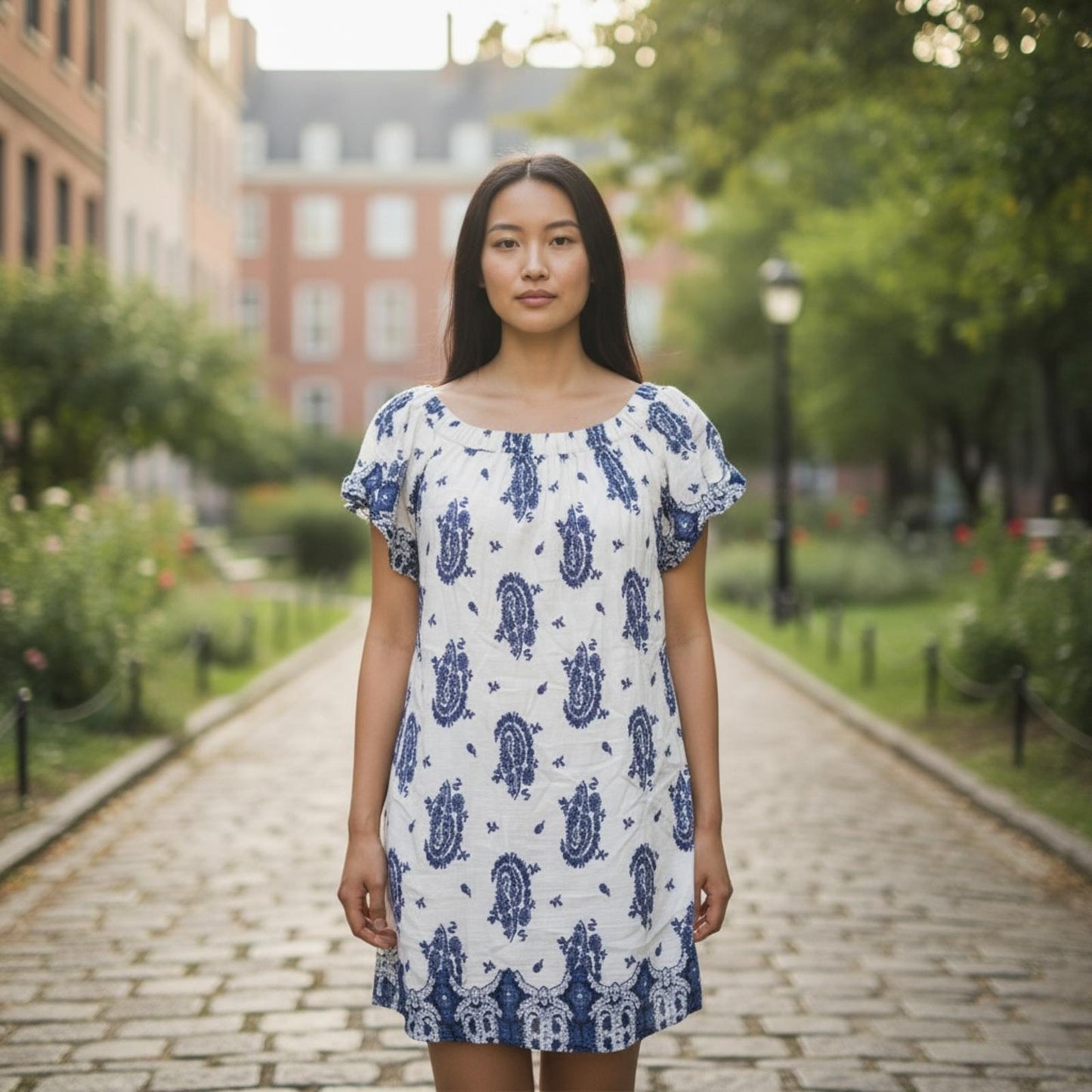 Mimi Chica White and Blue Paisley Print Dress Sz M