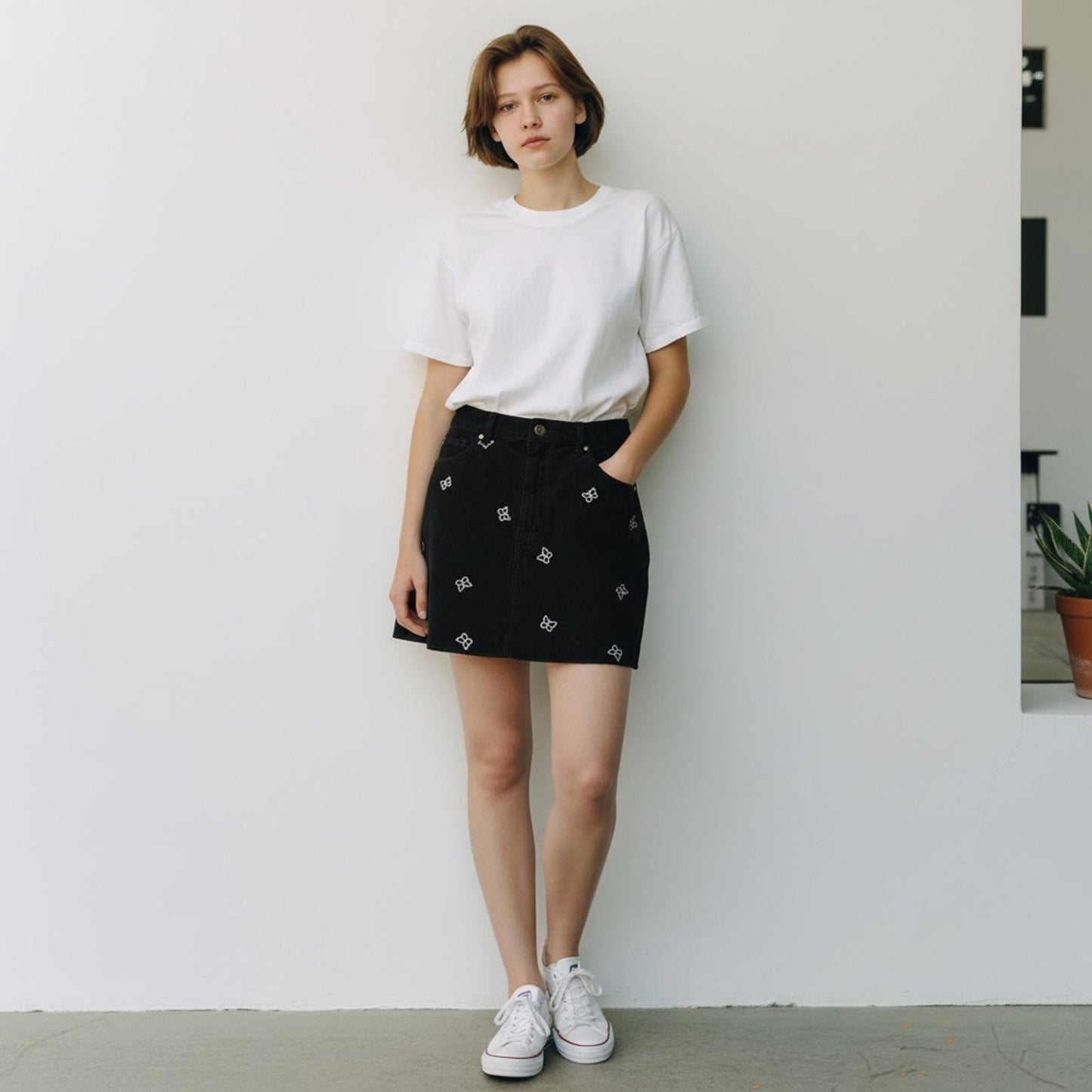 Pacsun Black Mini Skirt with Butterfly Design, Size 28