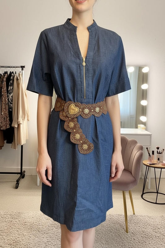 Anne Klein Dark Blue Denim Zip-Front Dress Size 10