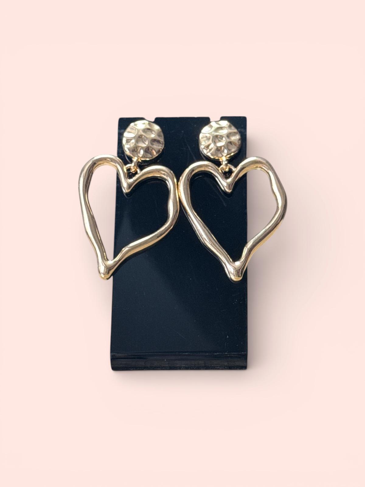Gold Heart Shaped Drop Earrings