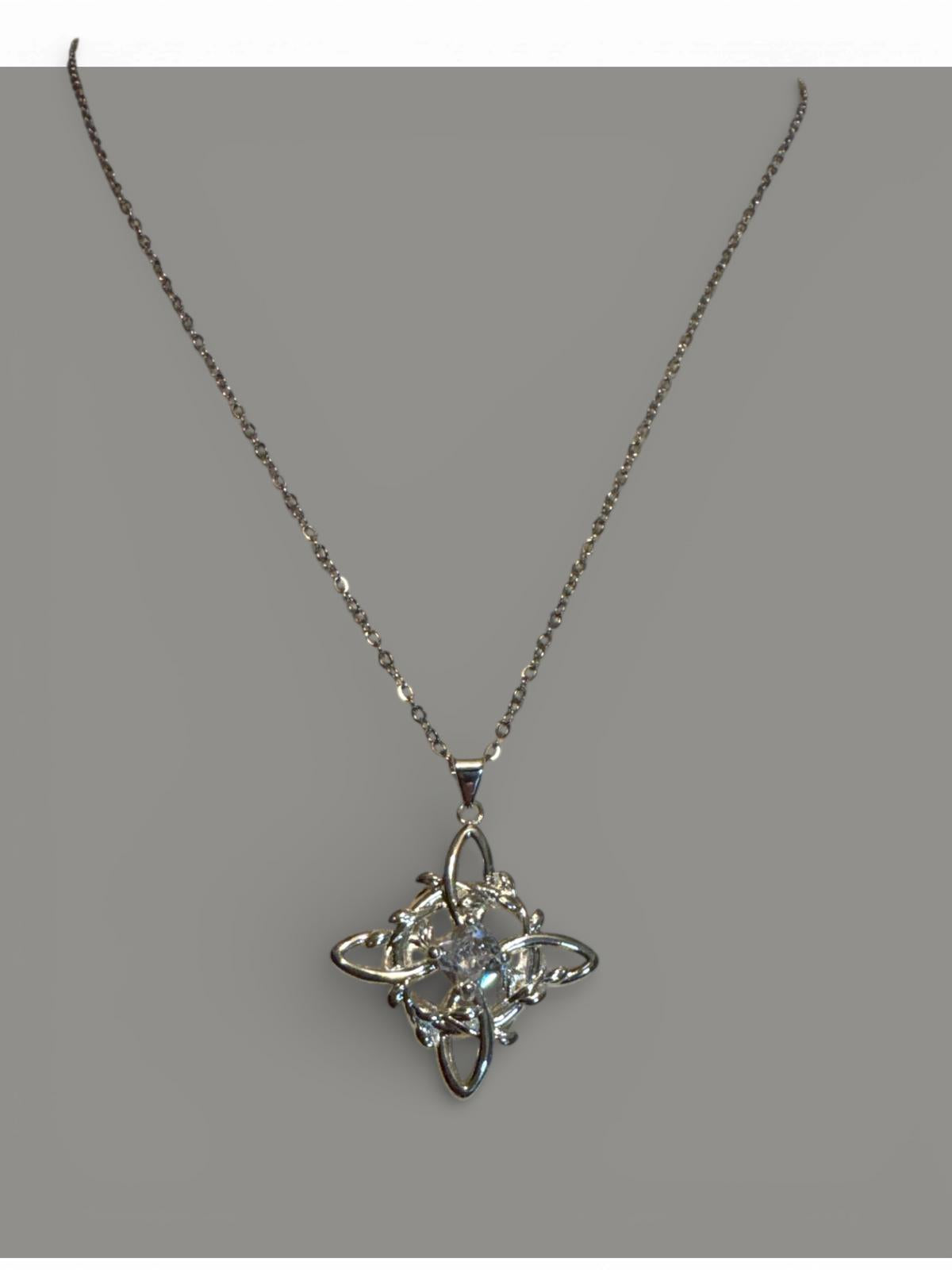 Stainless Steel & CZ Pendant Necklace