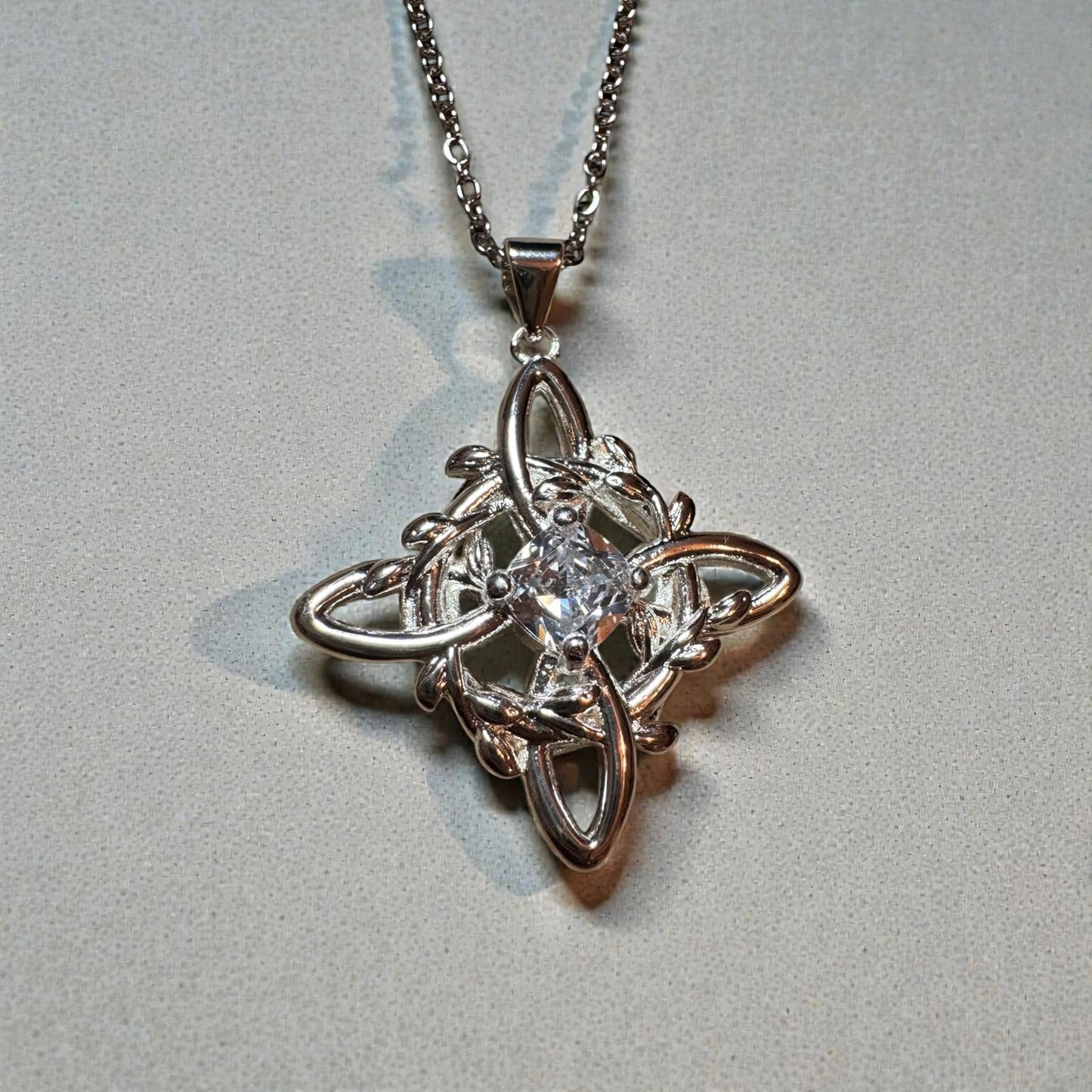 Stainless Steel & CZ Pendant Necklace