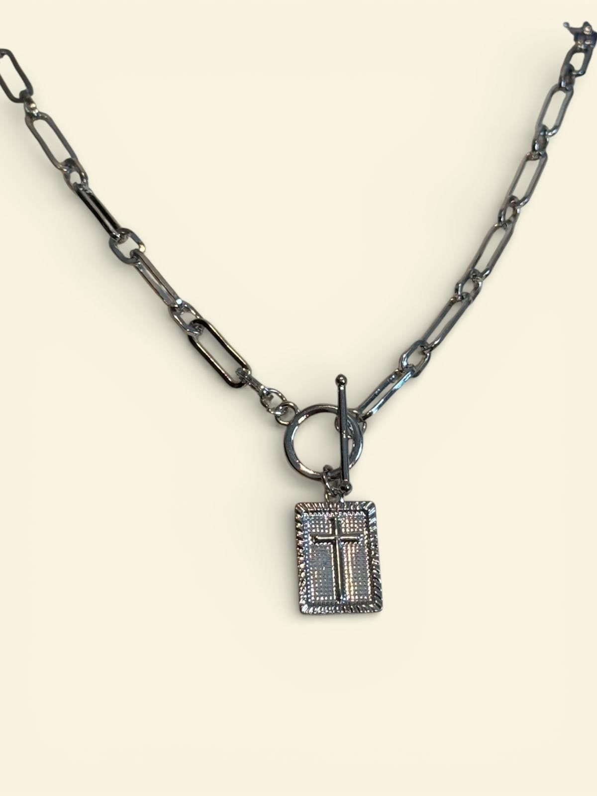 Stainless Steel Silver Chain Necklace with Cross Pendant