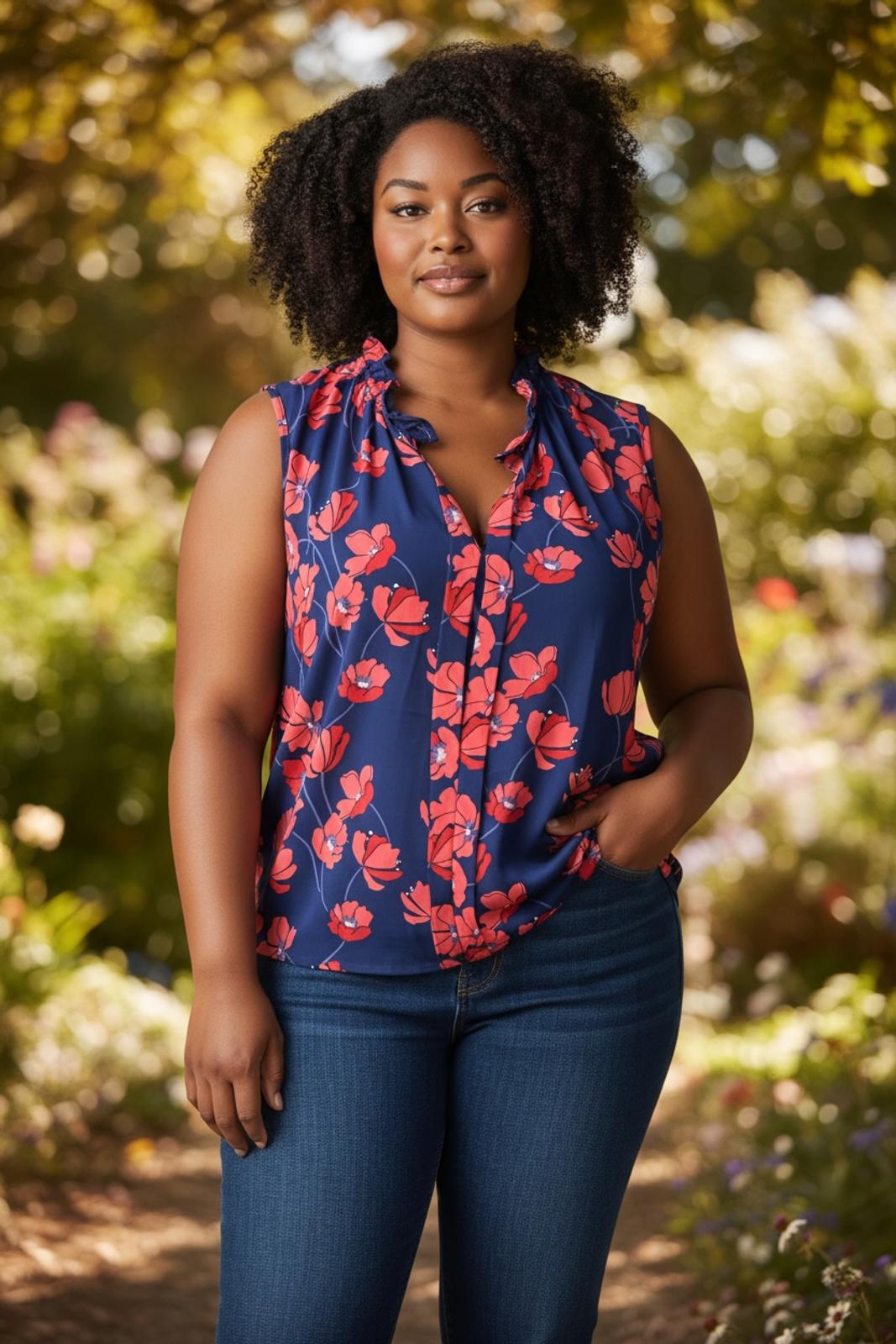 41 Hawthorn Sleeveless Floral Print Blouse Top XL