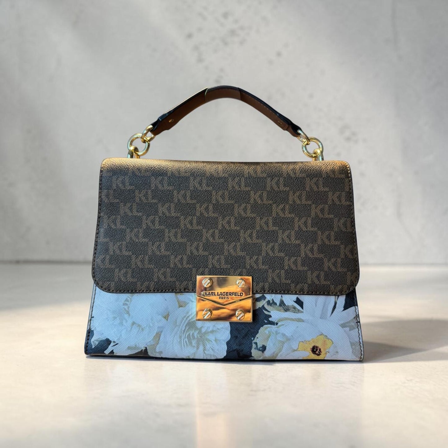 Karl Lagerfeld Signature Floral Print Top Handle Bag