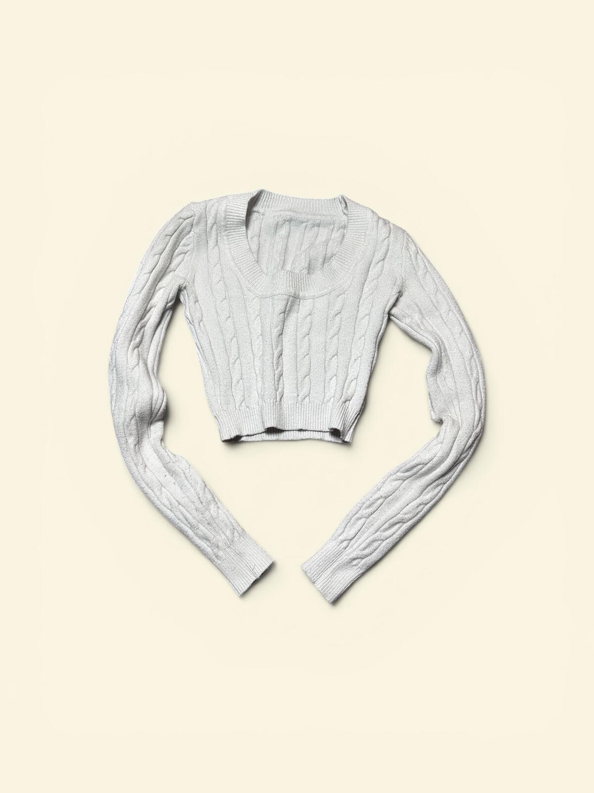 Cropped Cable Knit Sweater - Off White Size XS