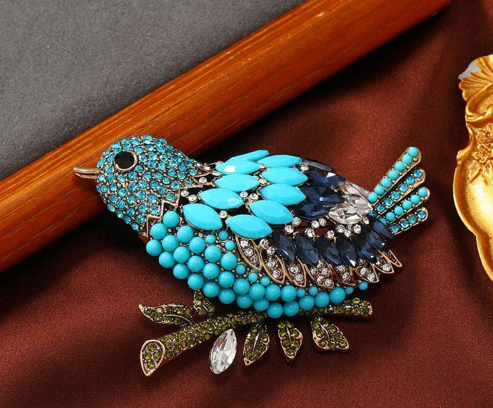 Retro Full Rhinestone Magpie Brooch Stylish Big Bird Jacket Pin: Large Champagne