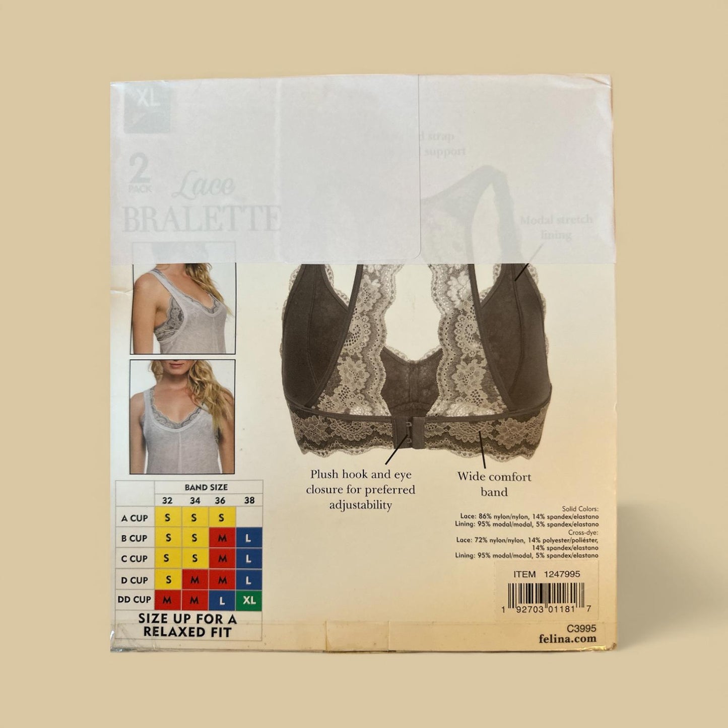 Felina Lace Bralette 2-Pack XL