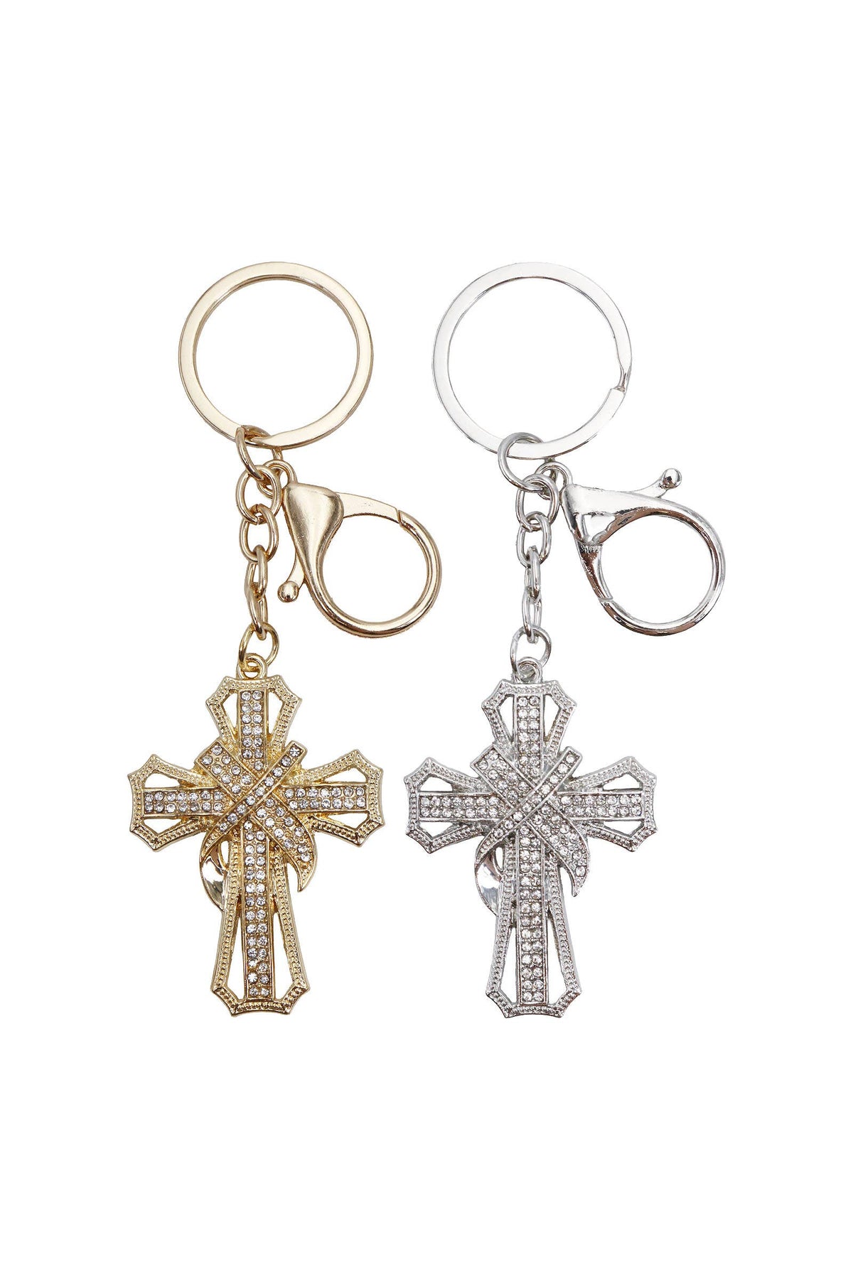 Ribboned Cross Bling Rhinestone Metal Alloy Keychain: ASSORTED / ONE SIZE