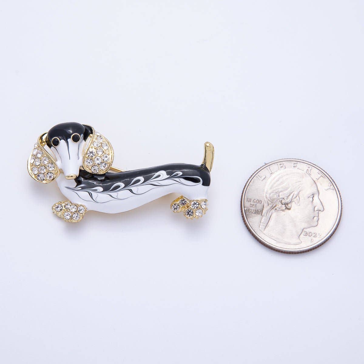 Vintage Gold 44.2mm x 24.2mm Micro Paved CZ Dachshund Wiener Dog Puppy Pet Brooch Pin | BH-014