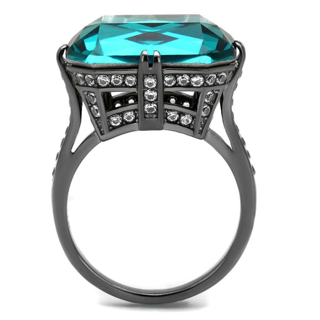 TK2998 - IP Light Black  (IP Gun) Stainless Steel Ring with Top Grade Crystal  in Blue Zircon: 6