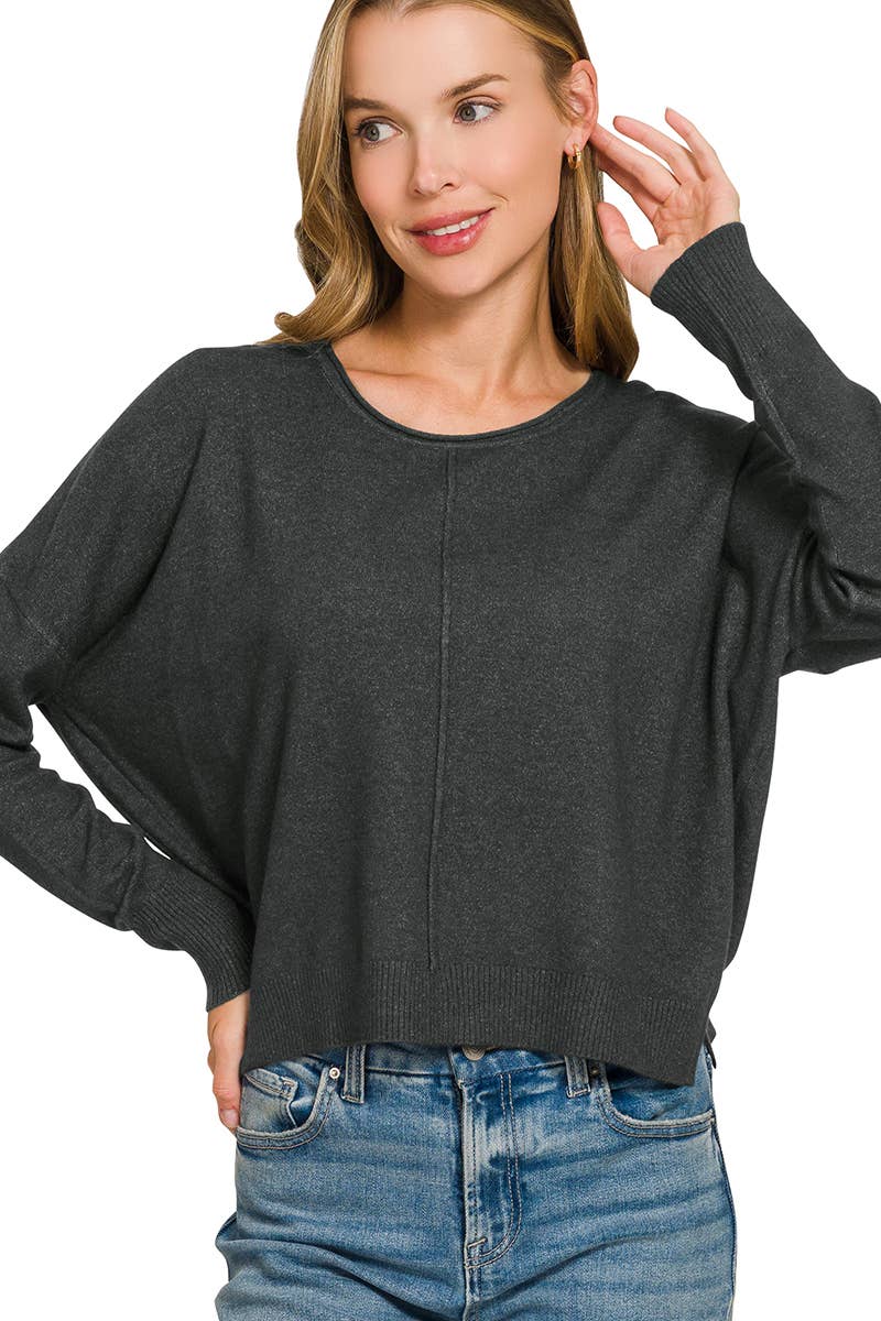 `Viscose Front Seam Round Neck Sweater Zenana: TURQUOISE-172357 / M
