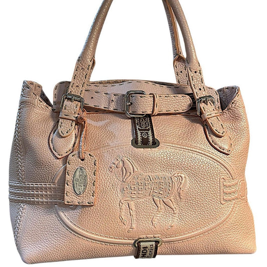 Fendi Selleria Horse Embossed Leather Satchel Tote Blush