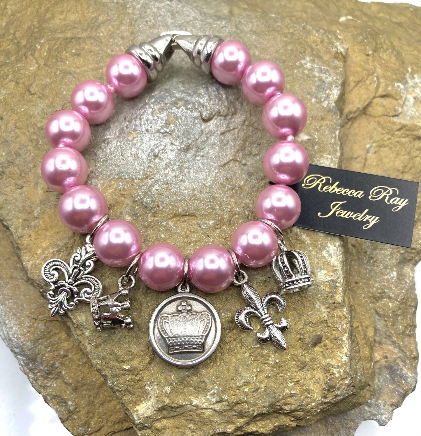 Boho Pink Pearl Charm Bracelet