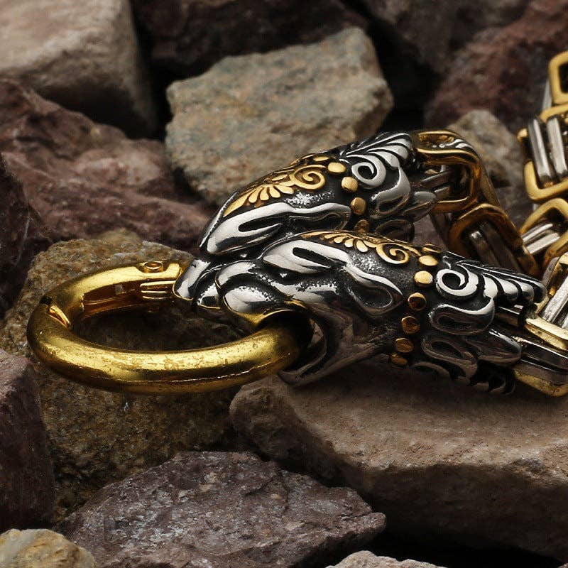 Viking Dragon Titanium Steel Bracelet Retro Punk Jewelry for Men: Gold / 23cm