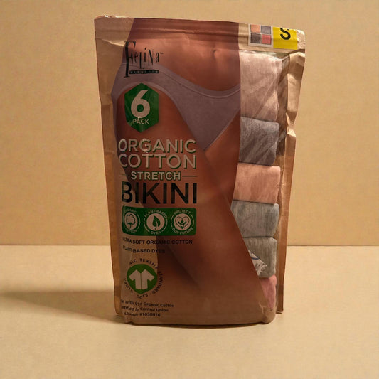 Felina Organic Cotton Bikini Briefs 6 Pack, Small
