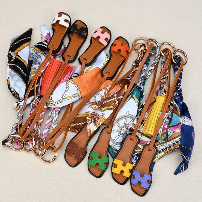 Sandals & Bow Scarf Tassel Bag Charm Keychain: Orange / M