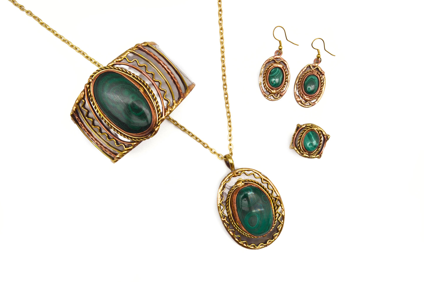 Mixed Metal and Malachite Stone Bracelet