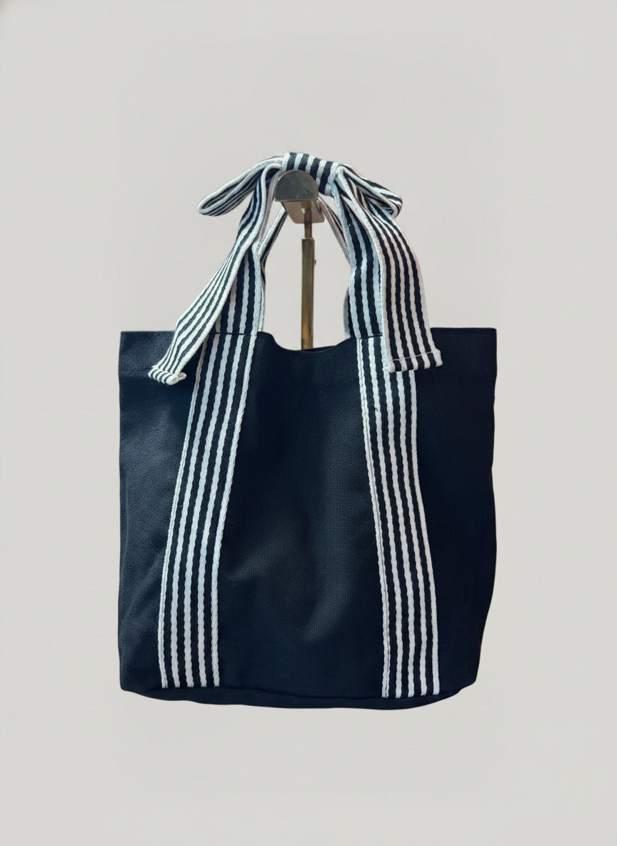 Striped Canvas Tote Bag Bow Handle Bag