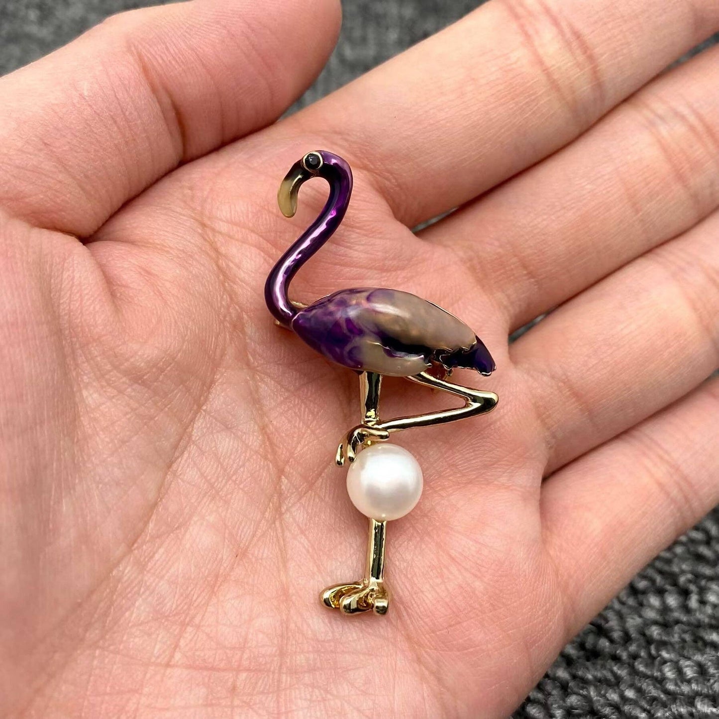 Inlaid with Pearl Enamel Flamingo Brooch: Red