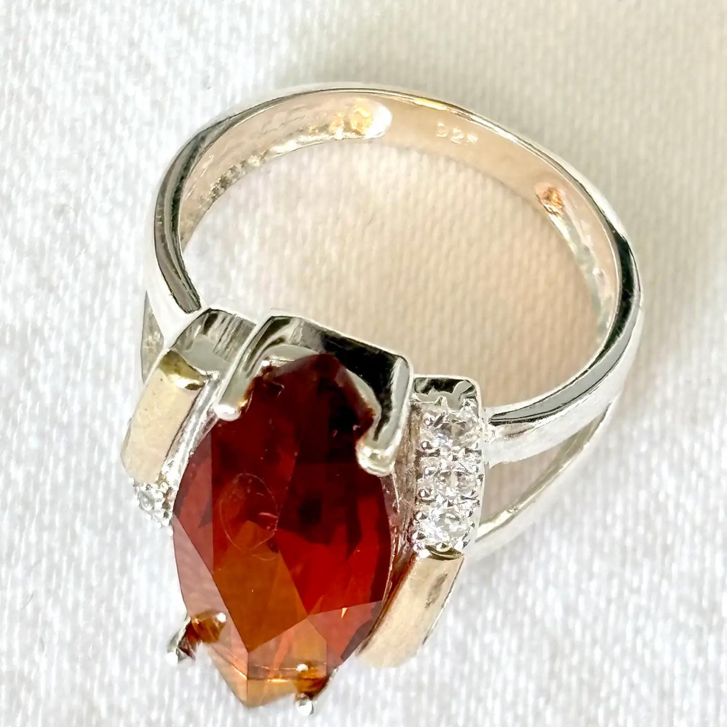 Amber Marquise Ring 925 Sterling Silver & 10K Gold-Laminat
