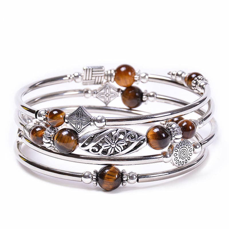 Natural Stone Wrap Beaded Bracelet Bangle: Volcanic stone