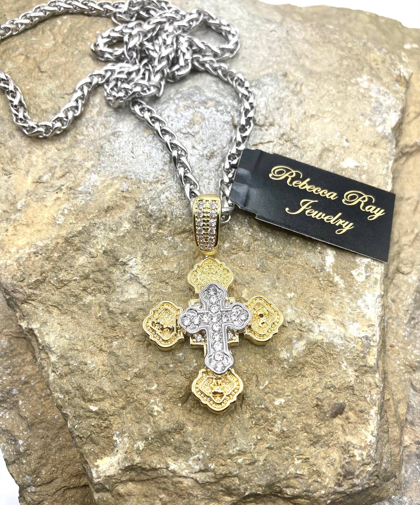Layered Two Tone Cross Necklace