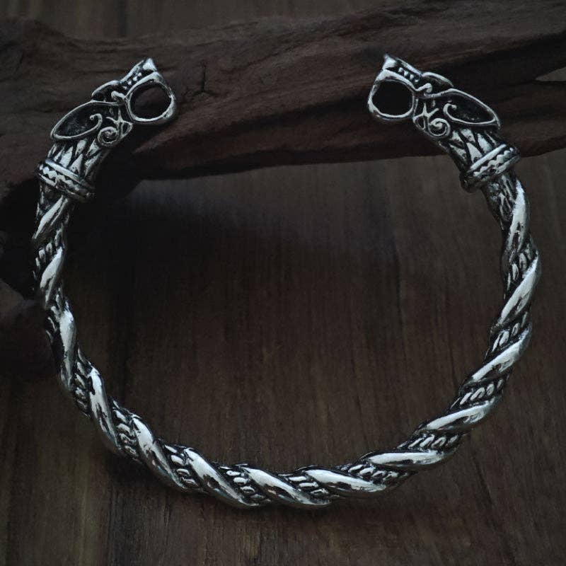 Viking Wolf Head Bracelet Fashion Jewelry for Men: Two-Tone Gold