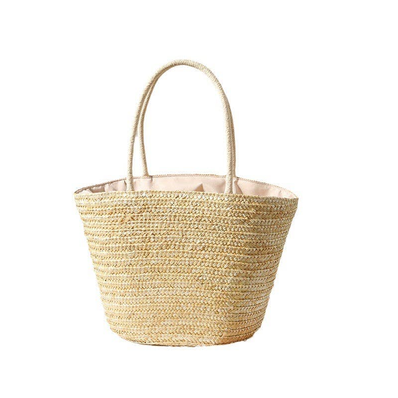 Handwoven Embroidered Lemon Straw Tote Bag: Machine-Sewn Lemon
