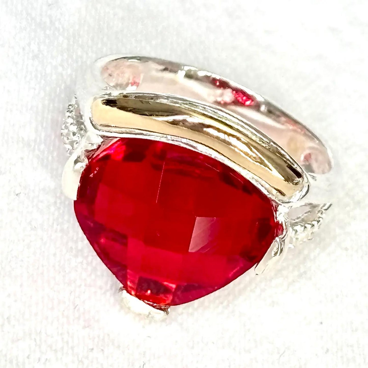 Red Flame Ring 925 Sterling Silver & 10K Gold Accent Size 9